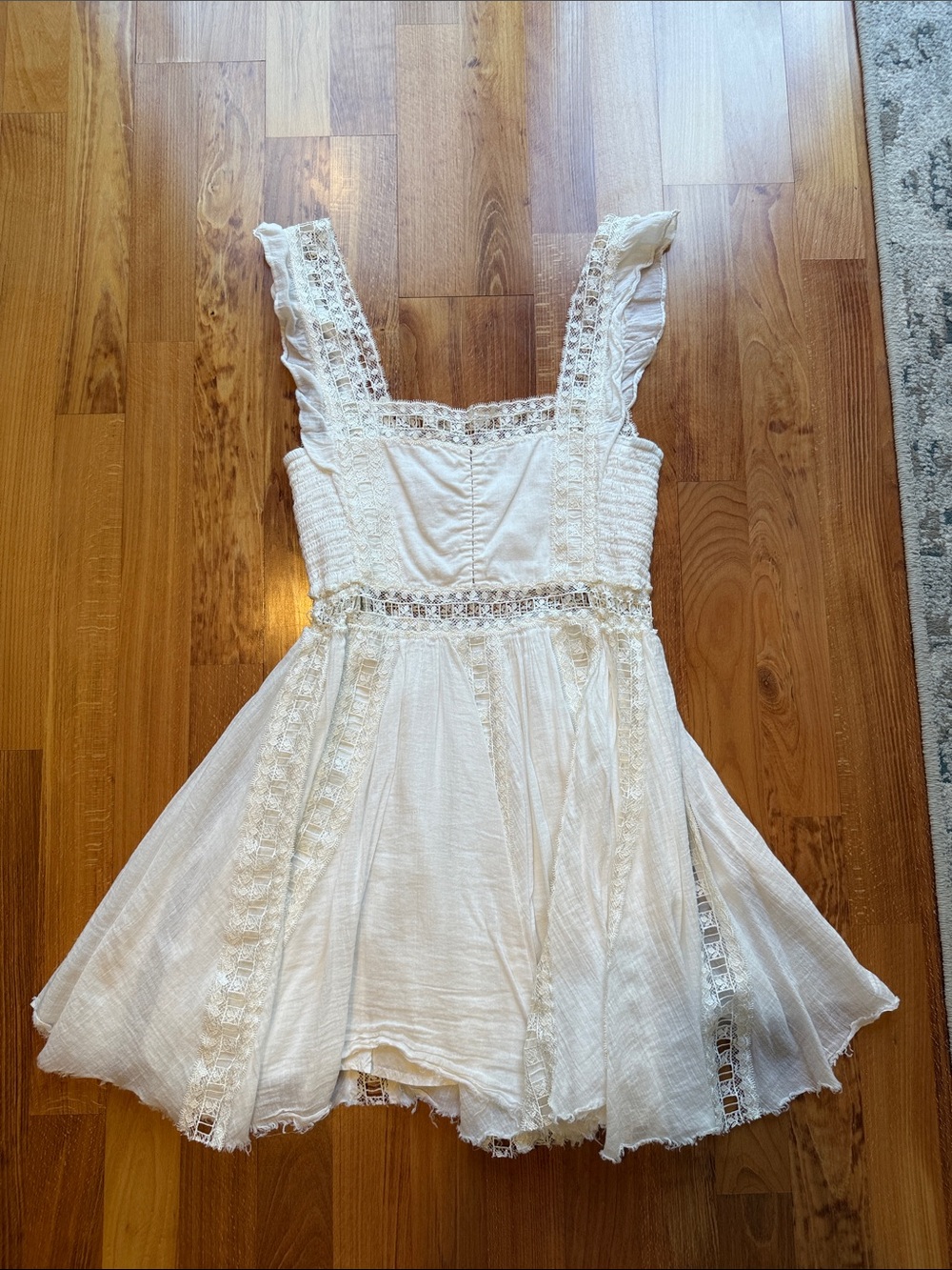 Free People Cream Lace-Trim Mini Dress